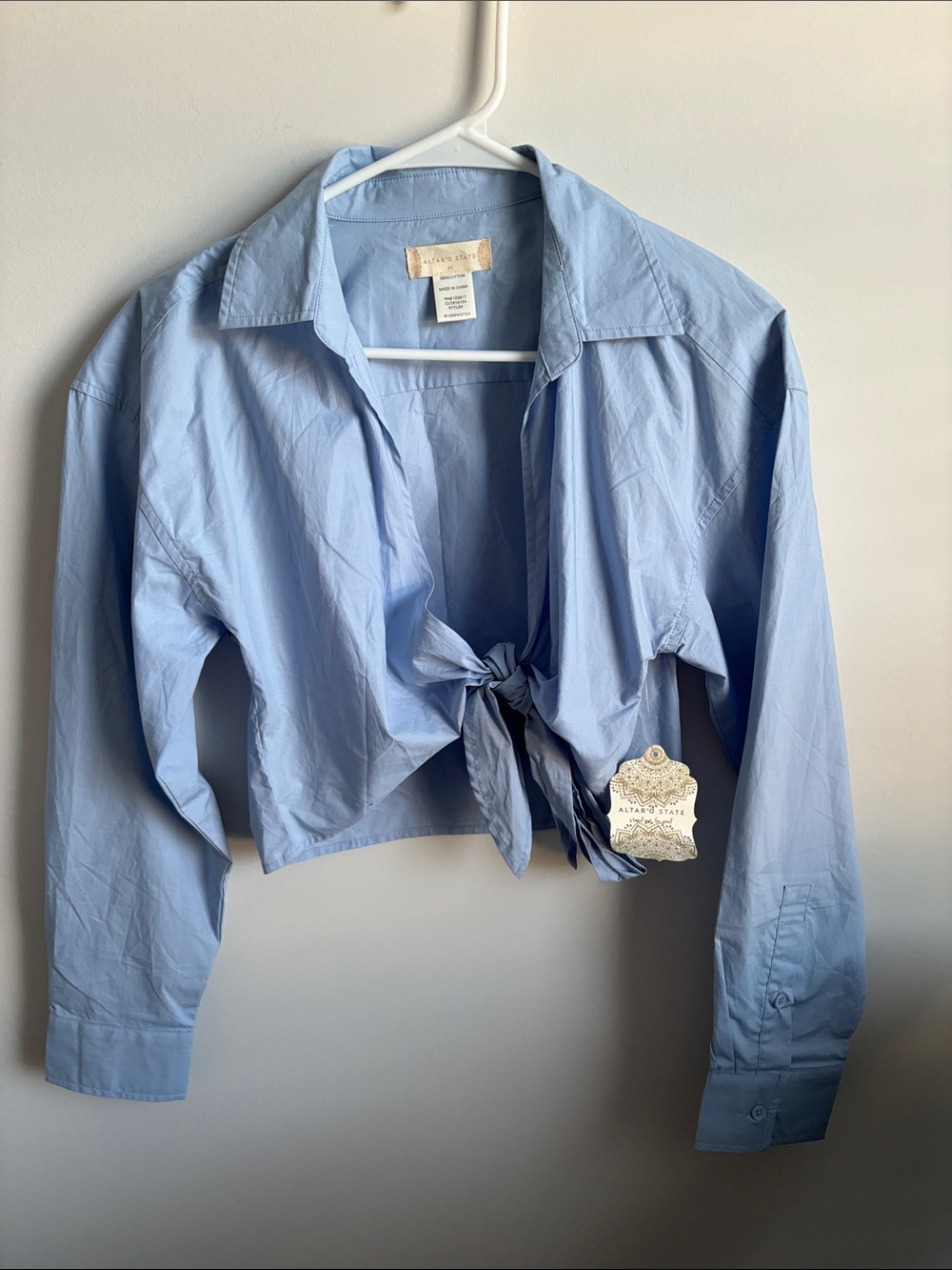 Light Blue Tie-Front Women's Top